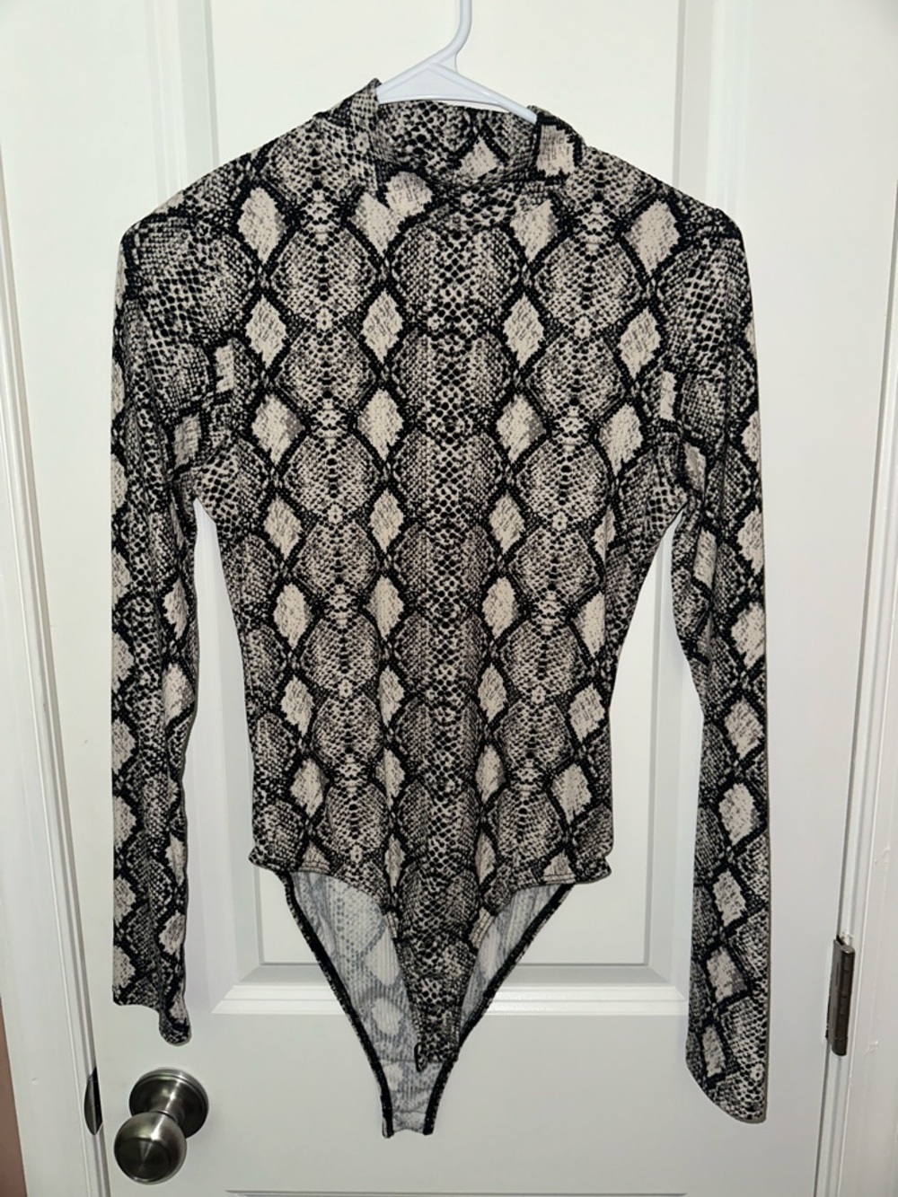 Caution To The Wind Black & White Snake-Print Long Sleeve Bodysuit